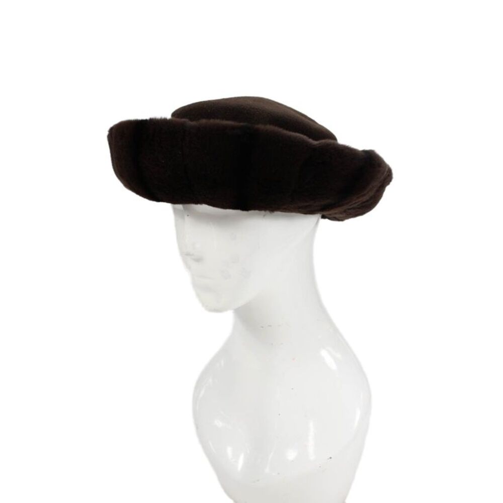 Designer Womens Wool Rabbit Fur Trim Cloche Hat Dark Brown